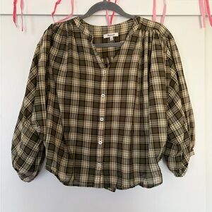 Madewell Plaid Blouse in Olive and Cream